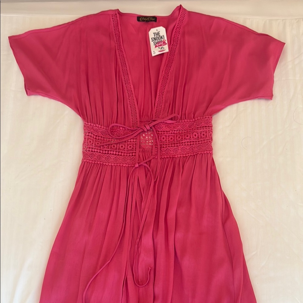 Vibrant Pink Maxi Dress with Crochet Accents